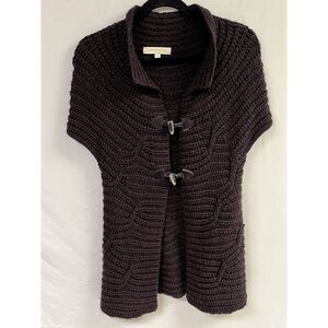 Lineamaglia Women's Wool Blend Toggle Cap Sleeve Cardigan Sweater Brown Sz Small